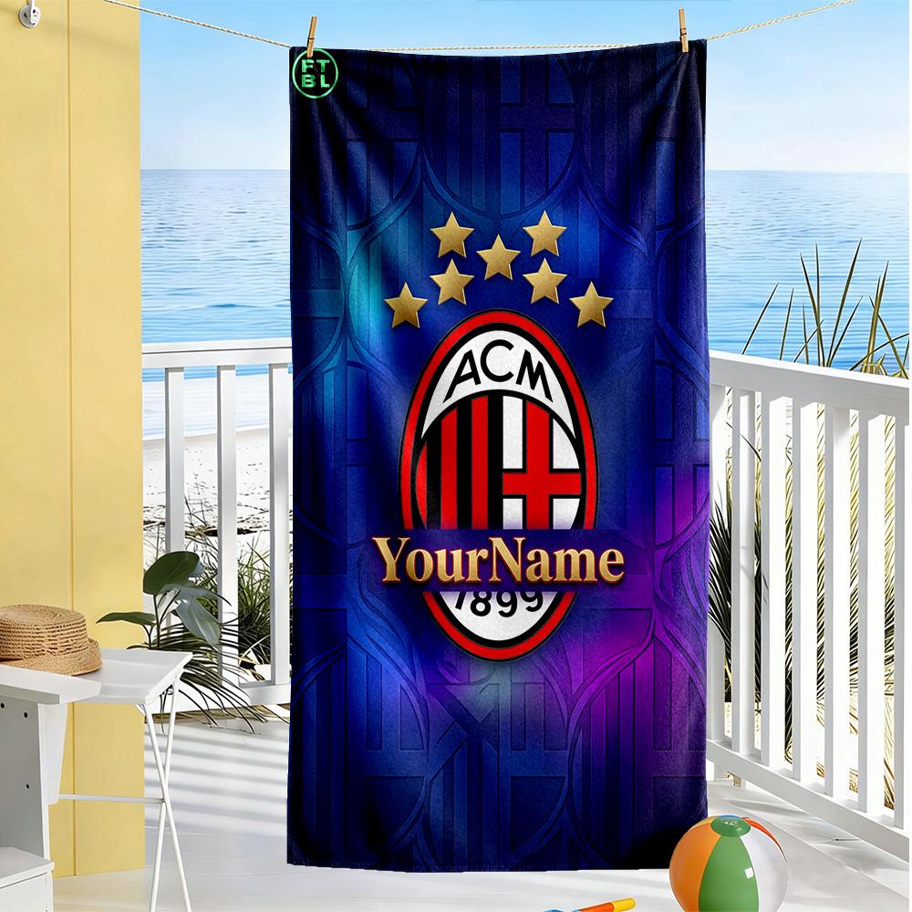 Ac Milan Customize Text Beach Towel High Absorbency & Quick-Dry Suitable for Swimming Gym Camping Yoga Vacation