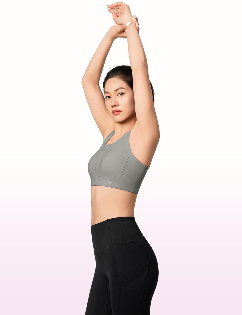 Yvette Sports No Front High Large Sweat Quick Integrated Sports 3XL Gray Bra, Bounce, Opening, Support, Size, Stylish, U-Back, Absorbent, Drying, Cup,
