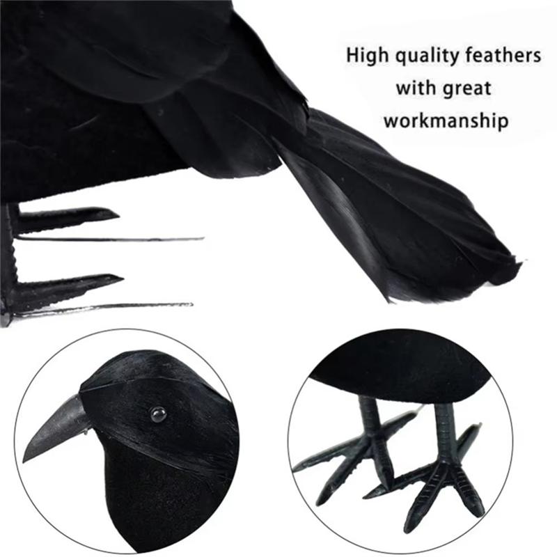 A95I-Halloween Decoration Simulation Black Crow Prop Set Fake Bird Ghost Halloween Black Crow Toys Scary Festival