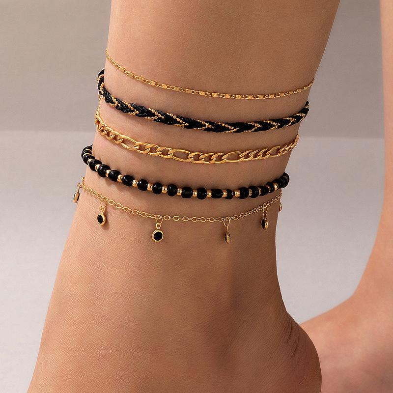 Accessories, handmade DIY rice bead shell multi-layer anklet, chain scallop anklet 5-piece set for women