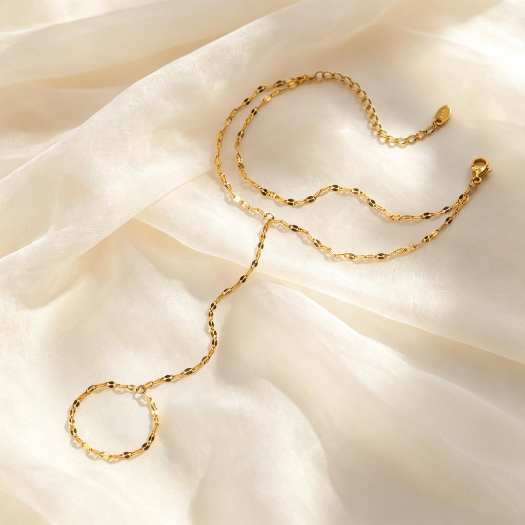 Luxury Minimalist Gold Plated Hand Chain Bracelets for Women, Thin Chain Finger Ring Bracelet, Elegant Stainless Steel Jewelry