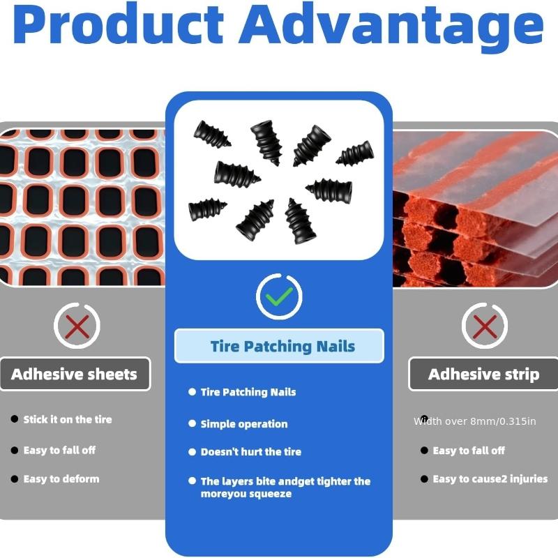 Universal Dual Specification Heavy Duty Tubeless Tire Repair Nails for Car Motorcycle Ebike Bicycle Fast Puncture Fix