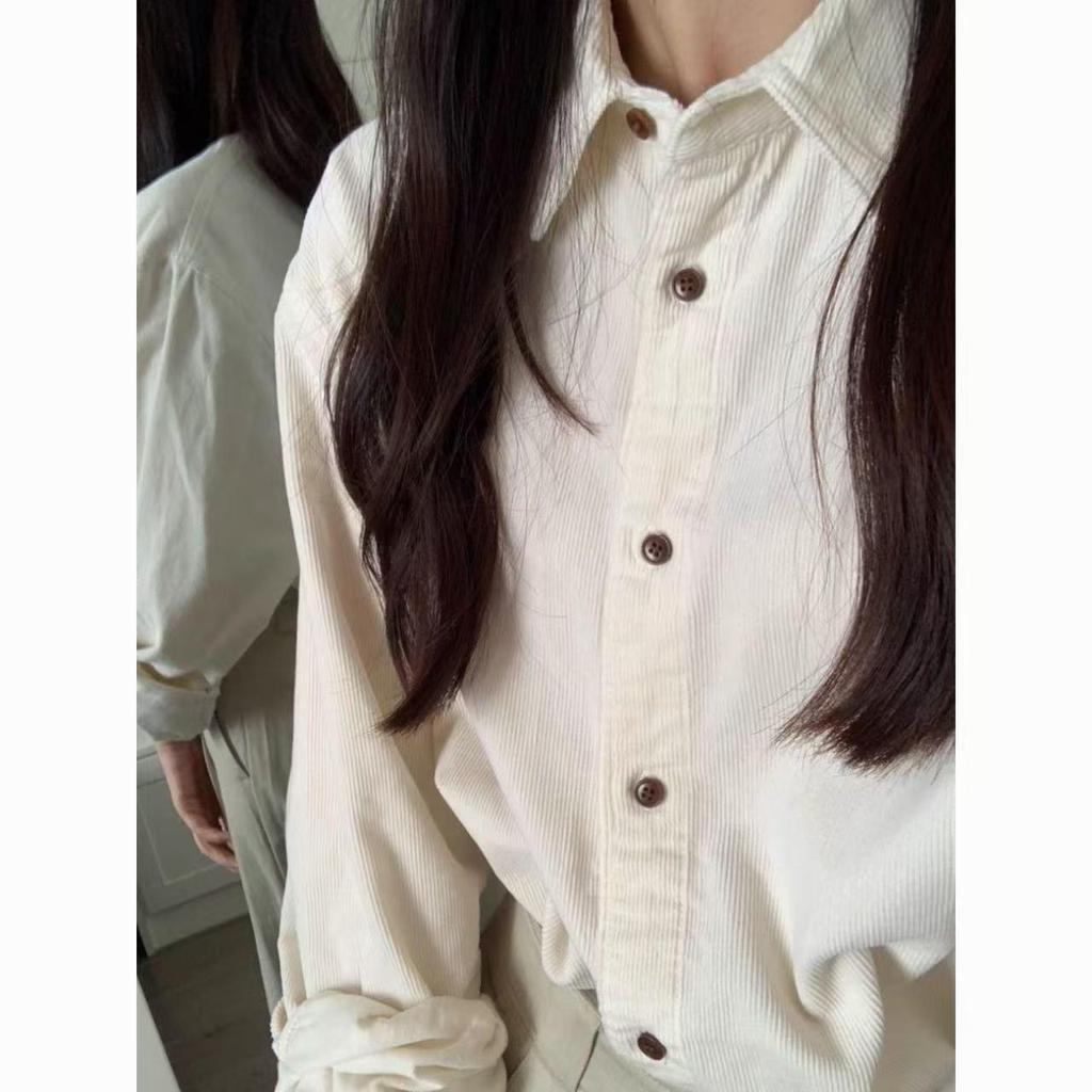 Women's Corduroy Shirt: Autumn/Winter Korean Style Long Sleeve Lapel Cardigan Top