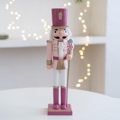38CM Christmas Nutcracker Ornament Macaron Painted Wooden Nutcracker Decoration Vintage Handicraft Merry Christmas Decoration
