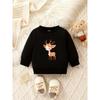 Kids Lightweight Crewneck Pullover Sweatshirt, Cartoon Deer Graphic Print
