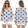Women's Loose Fit V-Neck Sweatshirt with Polka Dot Print Casual Pullover Top for Everyday Wear