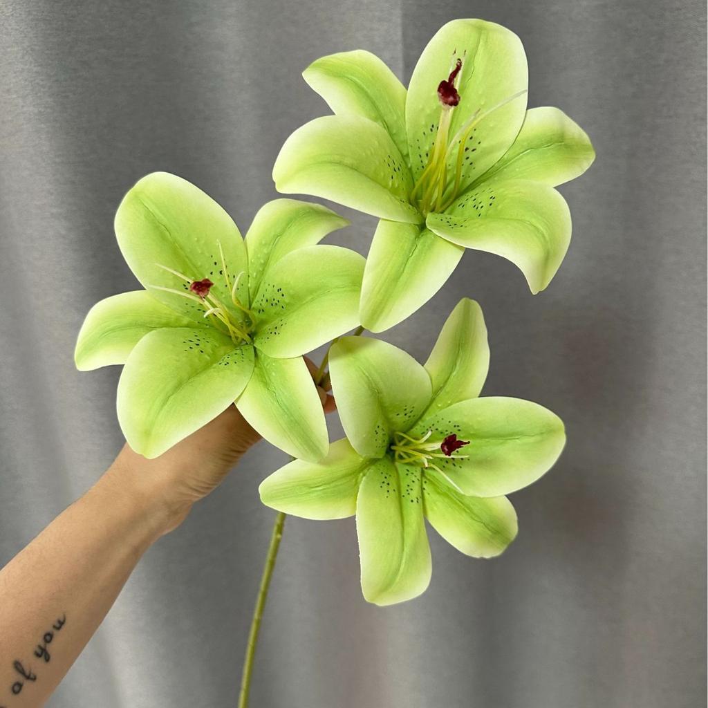 5 Stück künstlicher Lilienblütenzweig drei Köpfe 3D-Druck Latex-Lilie