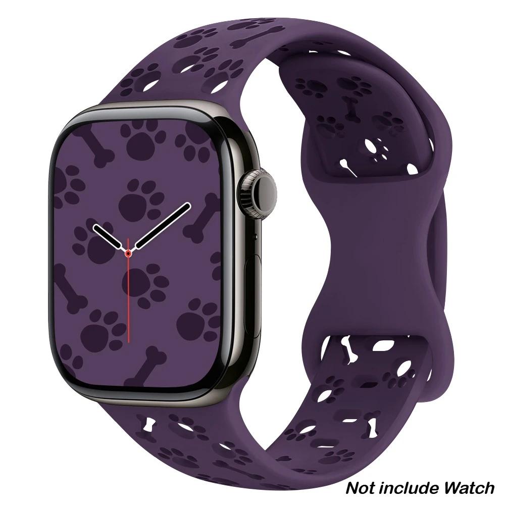 

Спортивный силиконовый ремешок для Apple Watch 49 46 45 44 42 41 40 38 мм Браслет с рисунком лапки собаки для Series 11 10 9 8 7 6 5 4 3 SE Ultra3 42-44-45-49mm S10-46 сливовый