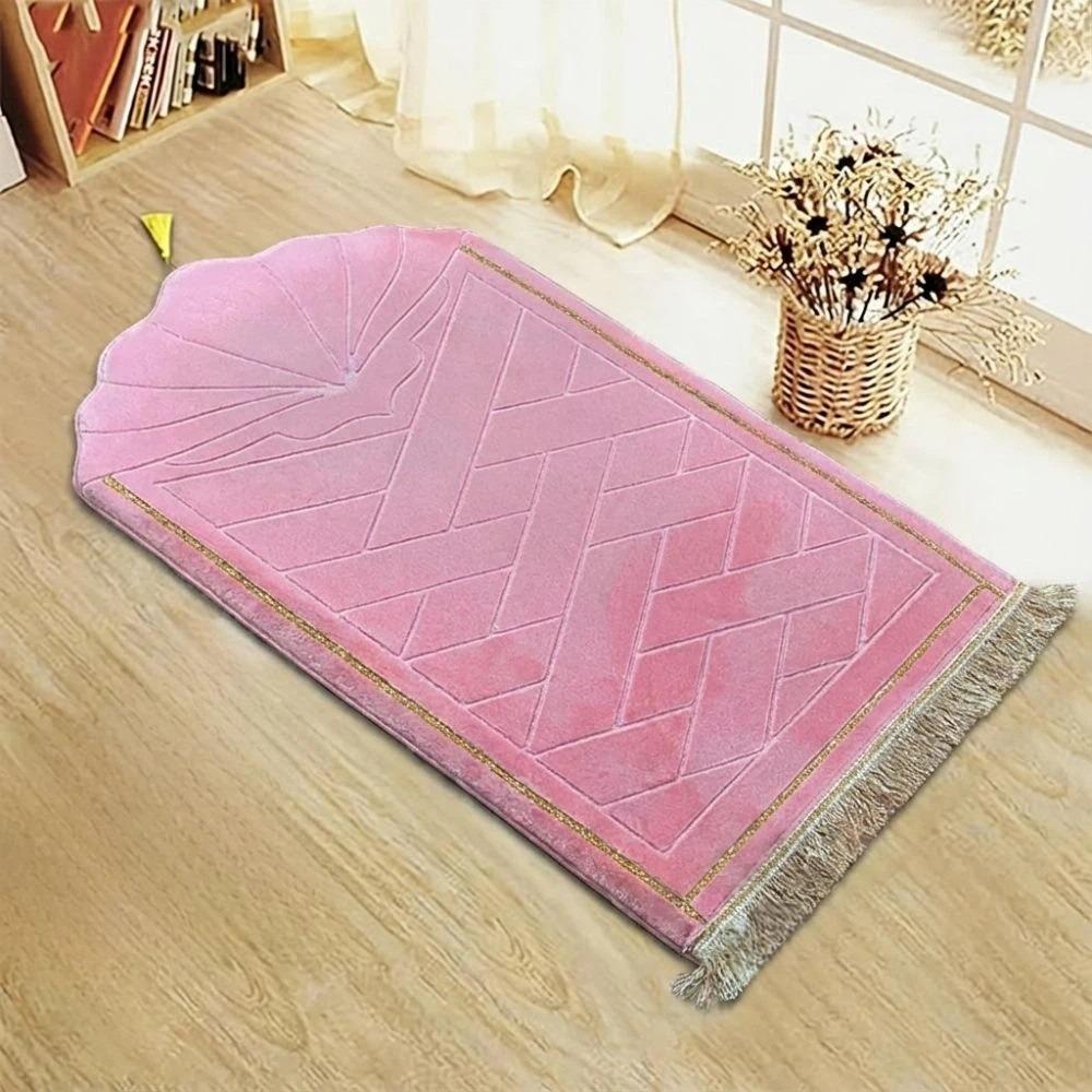 High Quality Soft Prayer Mat Gold Rimmed Thick Sponge Prayer Carpet Rug Tassel Embossed Flannel Home Carpets For Multiple Scenes