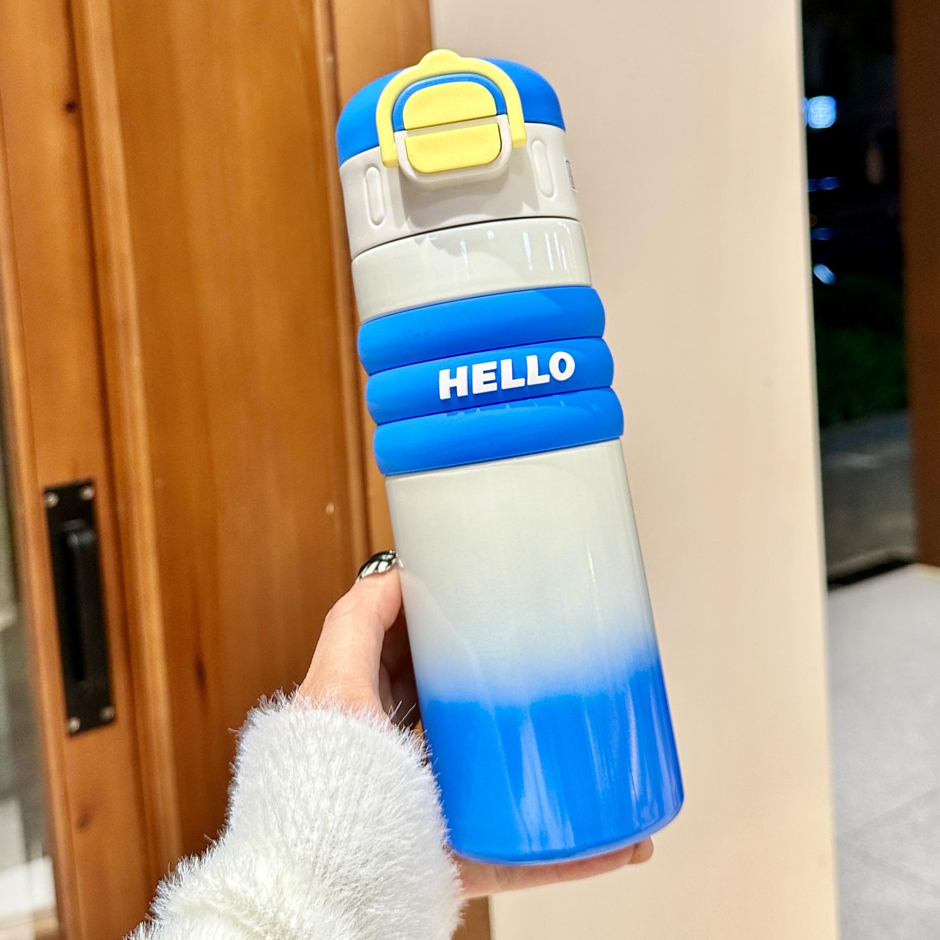 Double Drink Red Panda Big Cap Kettle Thermos Cup Kids Cartoon Cute Straw Cup Handy Rope Water Cup Durable Durable 520ml