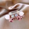 Pink Crystal Geometric Cube Square 3D Fantasy Gradient Candy Stud Earring for Women Simple Personality Jewelry Girl Gift