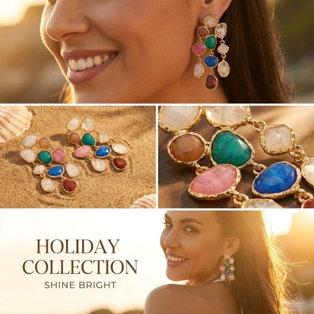 Resin Geometric Tassel Earring Bohemian-style Women's Earring Gemstone Tassel Earrings  Women