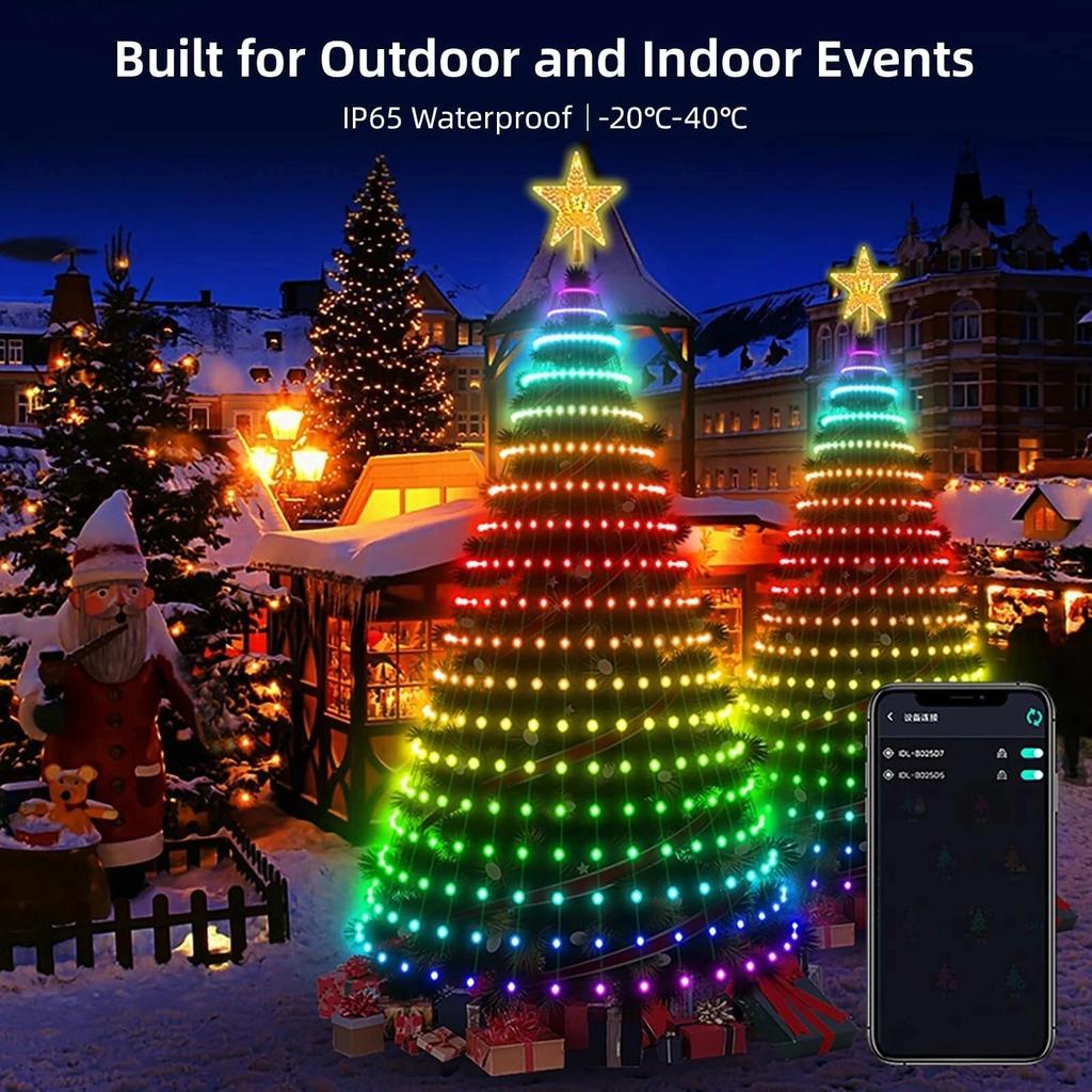 Smart RGBIC Christmas Tree Lights 400 LEDs IP67 Waterproof Outdoor String Lights App Control DIY Colors for Christmas Tree Decor