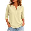 Women's Casual Color V-Neck Three-Quarter Sleeve Button T-Shirt Top