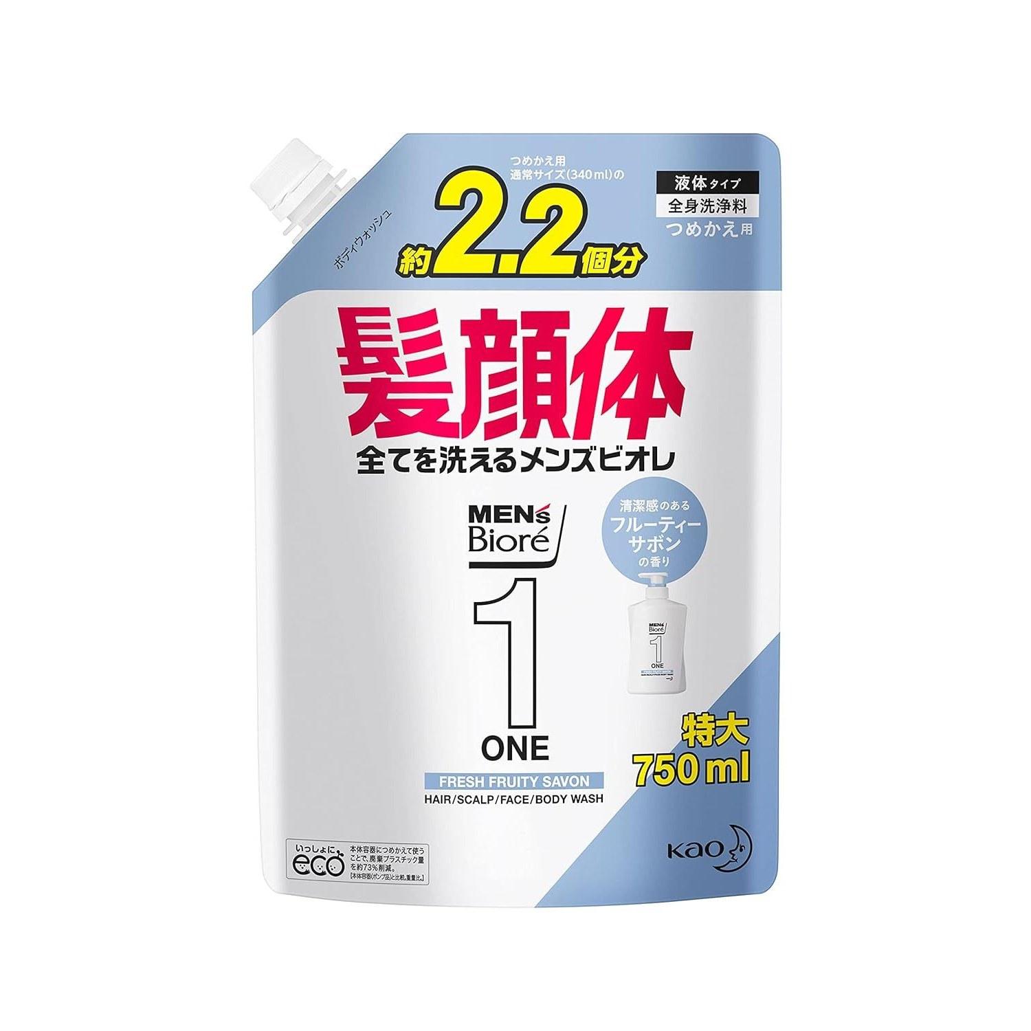 Mens Biore ONE All-in-One Body Wash Fruity Soap Scent Large Refill 750ml Fathers Day Gift