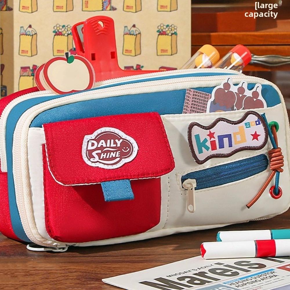 Large Capacity Stationery Storage Bag Multilayer Pen Pencil Case Dopamine Pencil Bag  Gilrs Boys