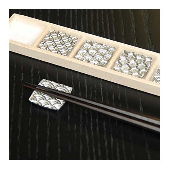 Saburo Sumitani Shoten Pewter Chopstick Rests, Set of 5 with Auspicious Patterns, Made of Pewter, Chopstick Holders, Lucky Motifs, Japanese Style,
