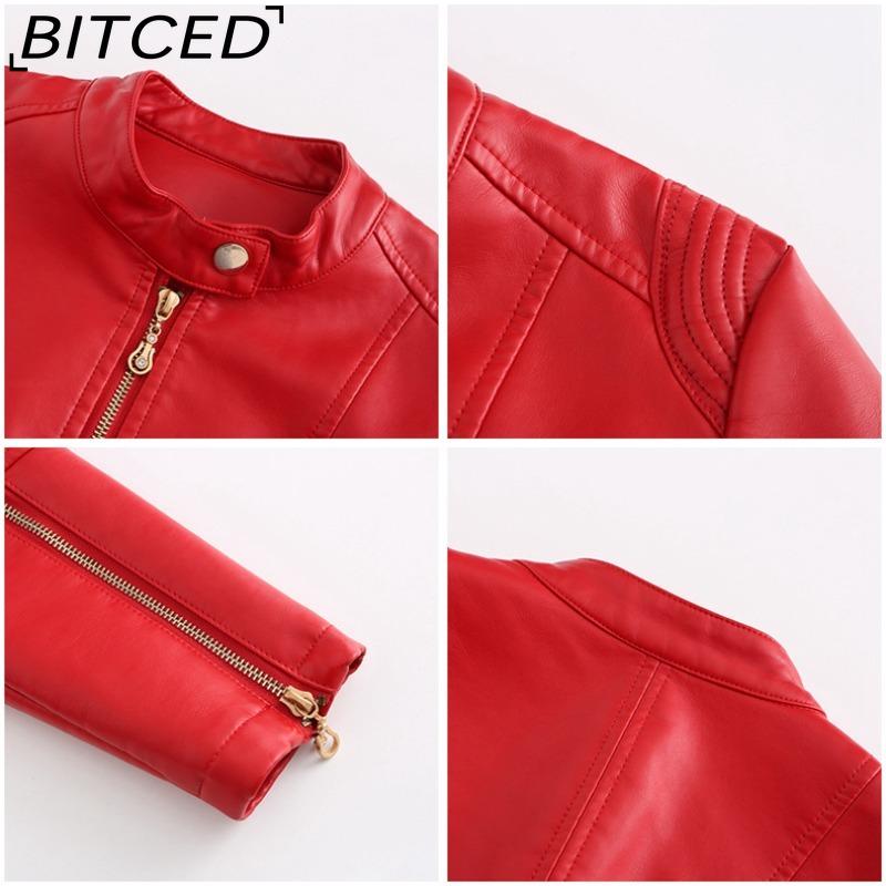 BITCED Fashion Women's PU Leather Short Jacket with Stand Collar Lightweight Spring/Autumn Leather Jacket