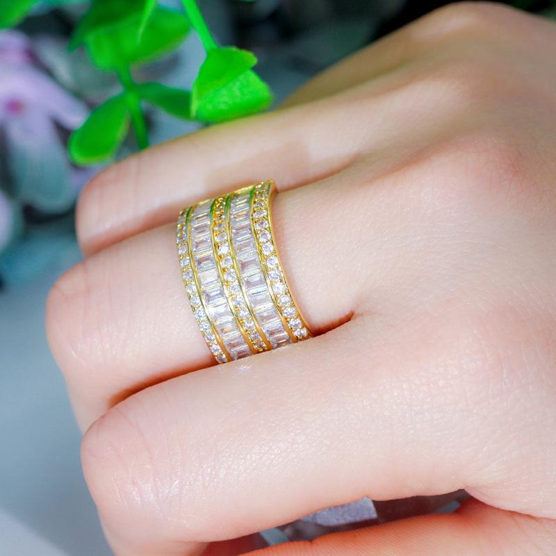 J0115 Creative Multi-Row Square Diamond Ring Super Flash Zircon Women'S Ring