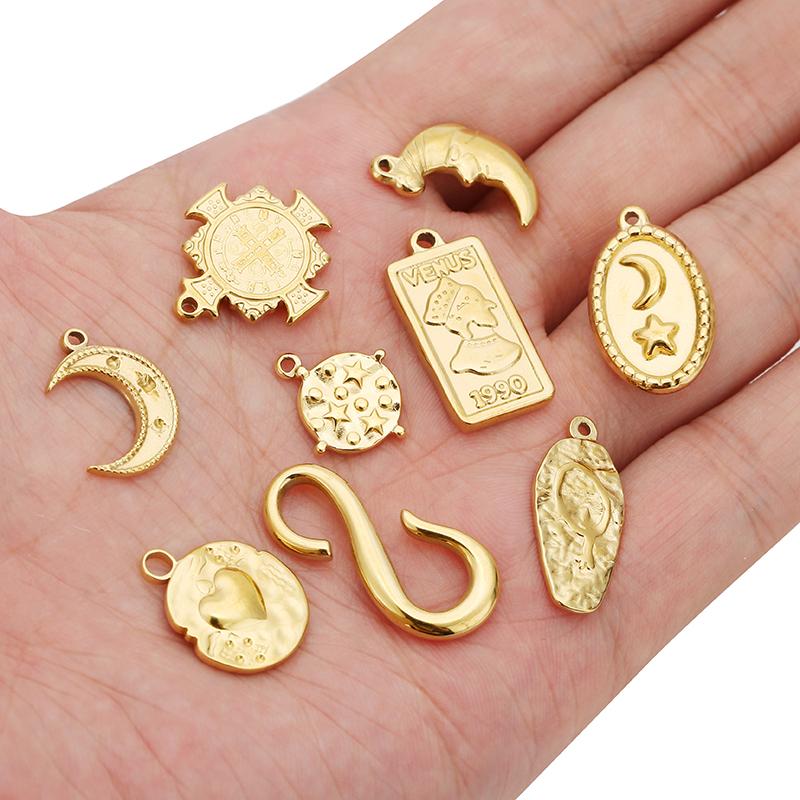 5pcs Stainless Steel Heart Charms Star Moon Pendants for DIY Women Fashion Jewelry Sweater Chains Necklaces Findings Supplies