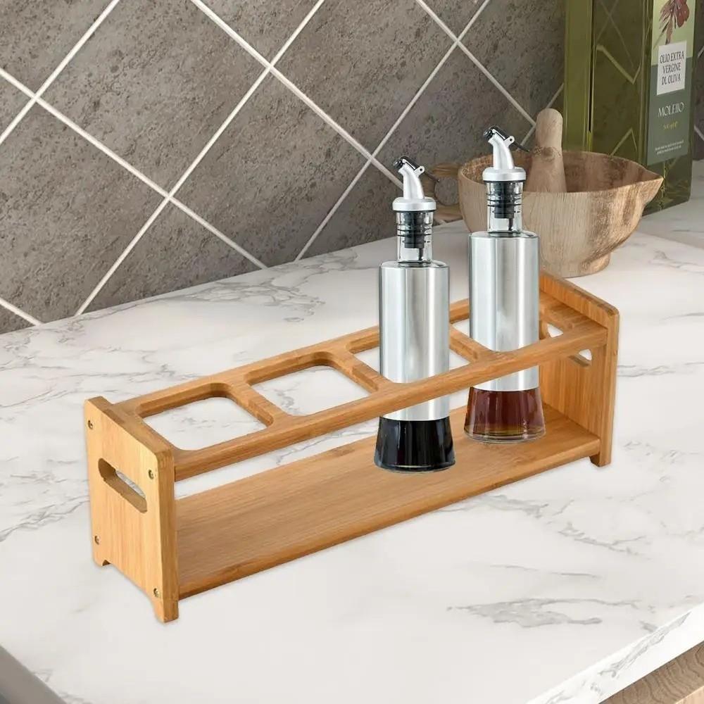 Multi-Compartment Glass Oil Bottle Rack Anti-Slip Kitchen Storage Shelf  Restaurant Use