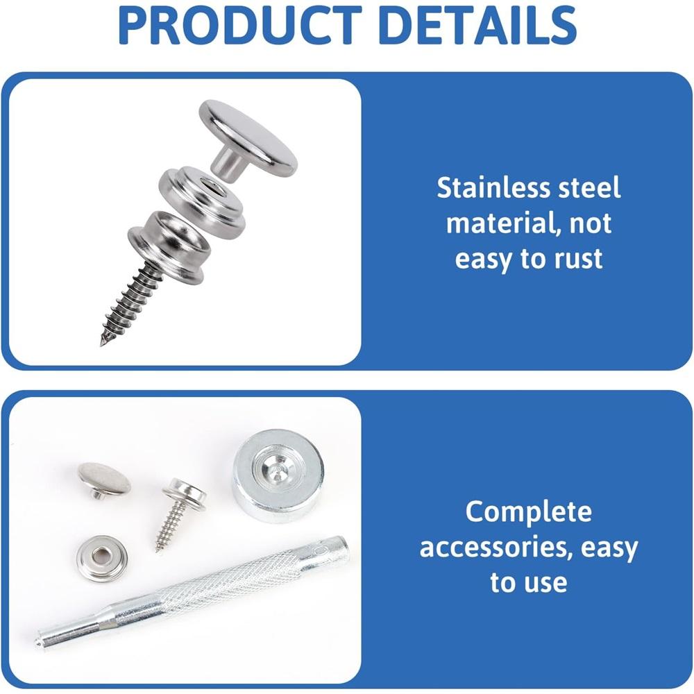 62-piece Stainless Steel Snap Fastener Set, 15 Mm Marine-grade Canvas Snaps, Suitable For Boat Covers, Leather And Wooden Crafts, Durable