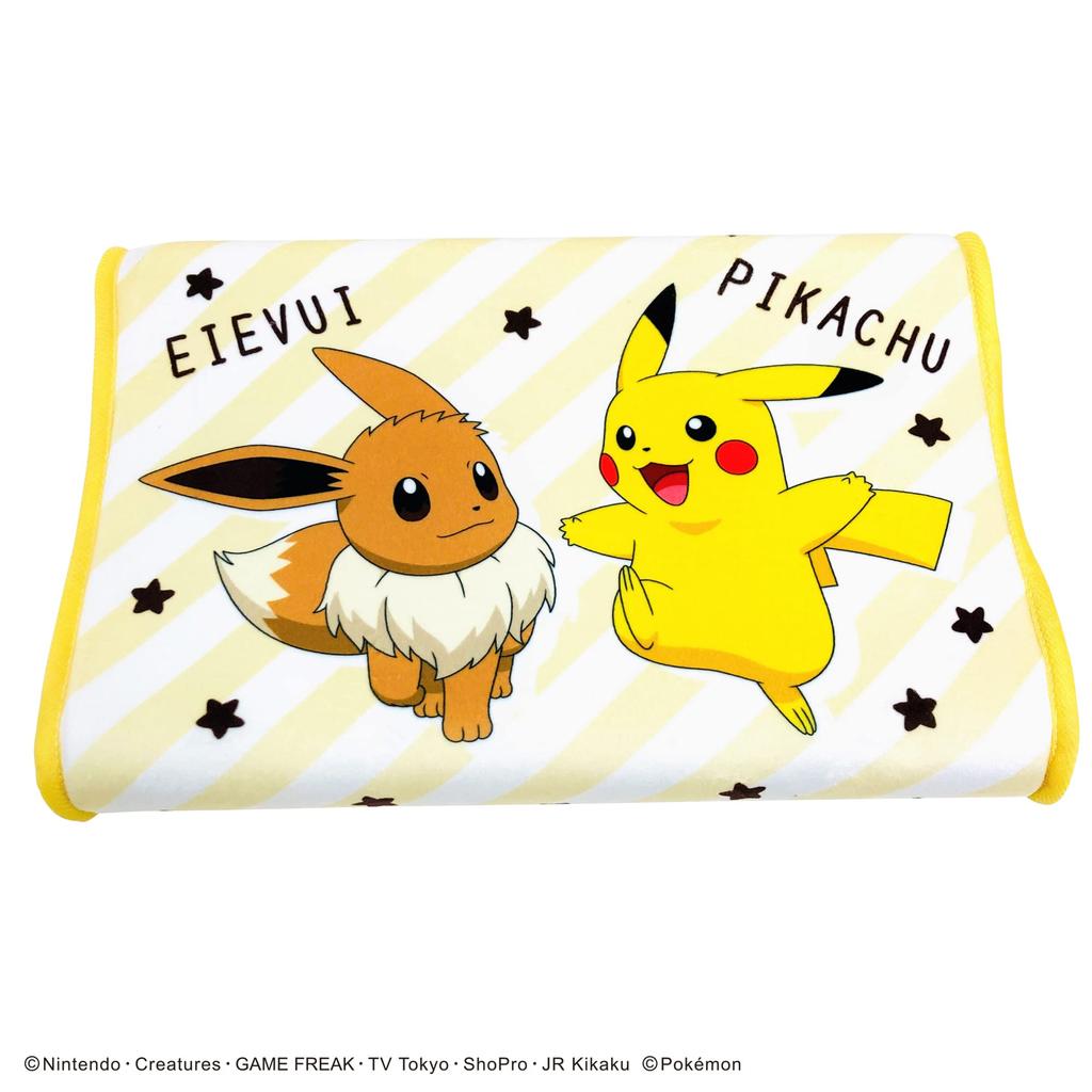 MORIPiLO Memory Character 364136 Kids' Pillow, Junior, Foam, Pokemon, Pikachu, Eevee, Yellow, 35x25x5cm, Children's Pillow, Plush, Goods, Low-Profile,