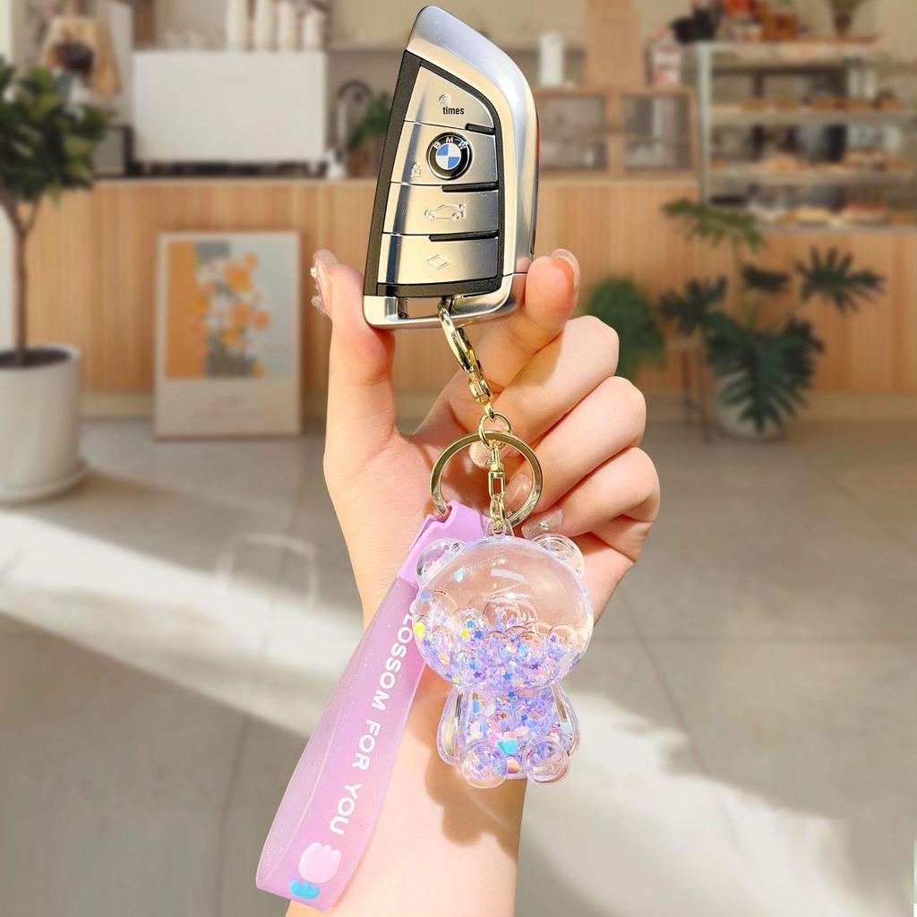 Creative Candy Bear Oil-Filled Keychain with Flowing Sand Pendant