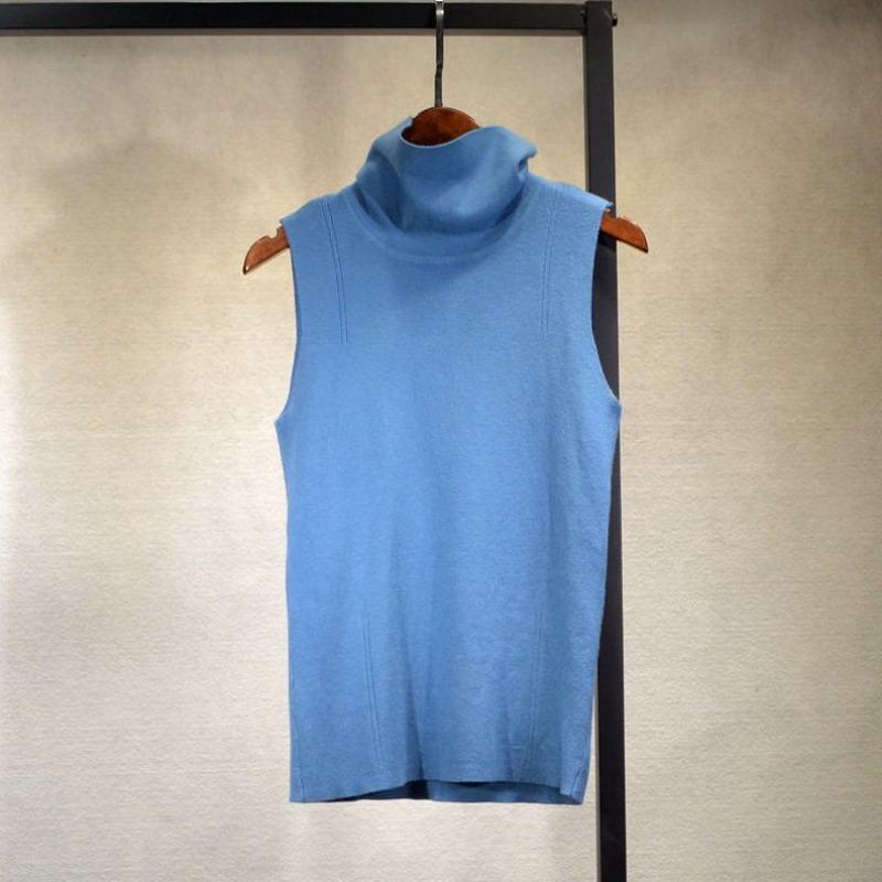Vielseitiger Strickkragen Damen Rollkragen Ärmellose Weste Unterhemd Slim Pullover Herbst und Winter Einfarbiges Oberteil