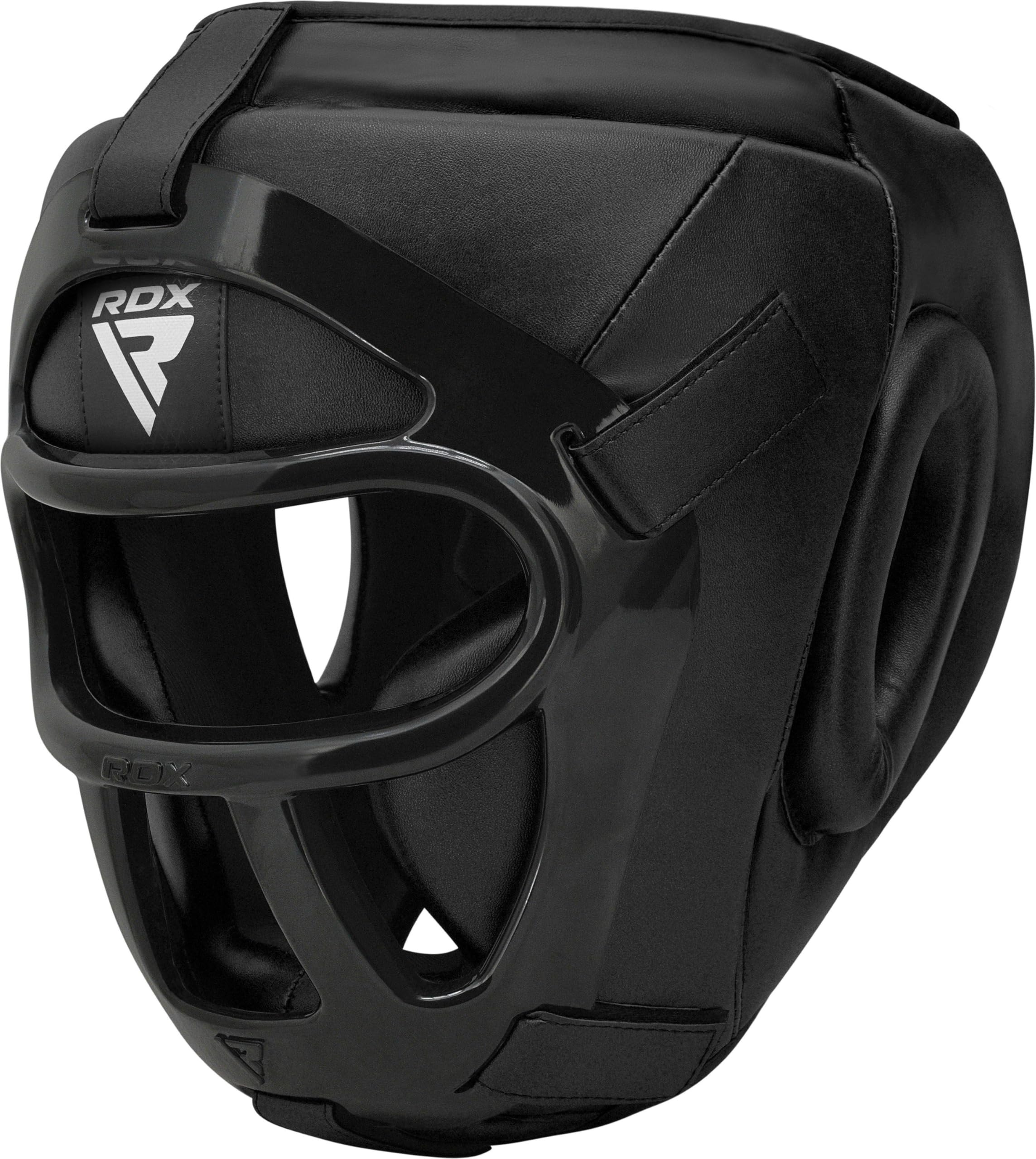 

RDX Maya Hide Leather Boxing MMA Protector Headgear UFC Fighting Headguard Sparkling Helmet, Size L, Black
