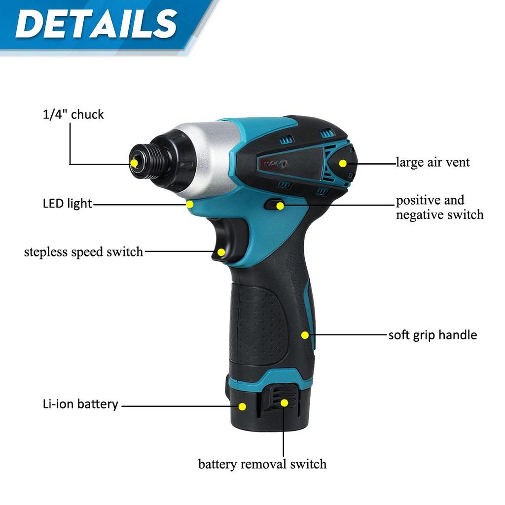 Șurubelniță Electrică Fără Perii DC 12V 1/4 inch + Mașină de Găurit Electrică Reîncărcabilă cu Baterie Litiu Scule Electrice cu Cutie
