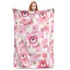 Super Soft Lotso Strawberry Bear Throw Blanket Premium Flannel Fleece Lightweight Bed Blanket Super Cozy Blankets All Season Use