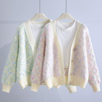 Gradient Sweater Coat Women 2023 Autumn/Winter Long Sleeve V Neck Korean Loose Outerwear Slouchy Knitted Cardigan Sweater Female