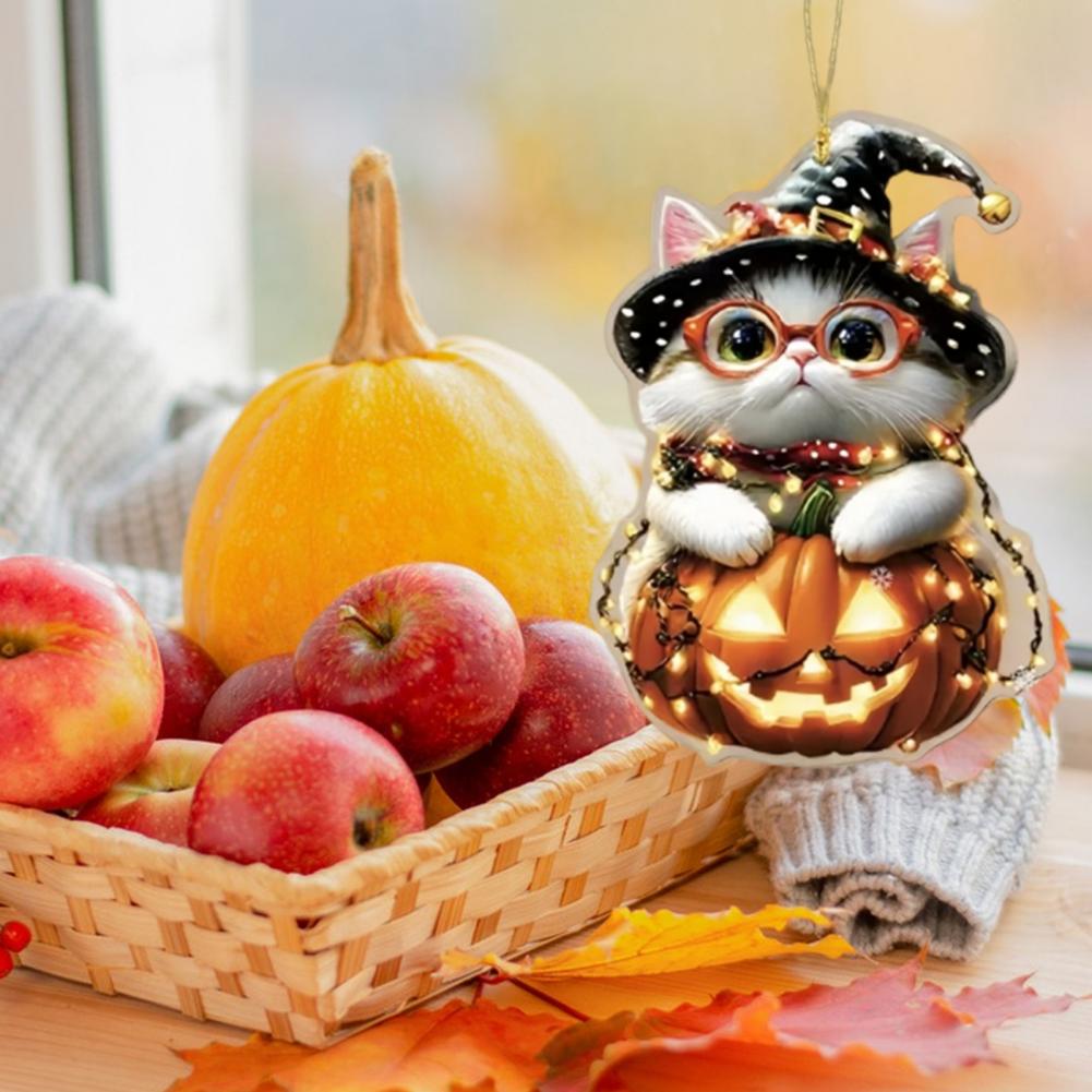 Acrylic Car Pendant Cartoon Car Mirror Decor Spooky Halloween Car Accessories Skull Cat Rearview Mirror Pendant for Backpack