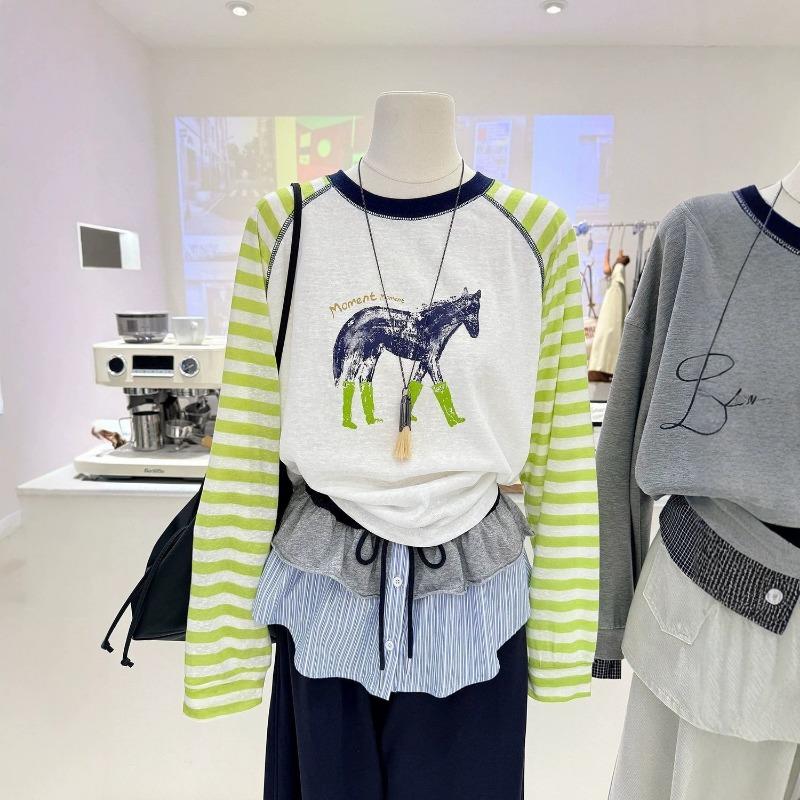 Women Plus Size Long Sleeve T Shirt Raglan Sleeve Cartoon Print Casual Spring Summer