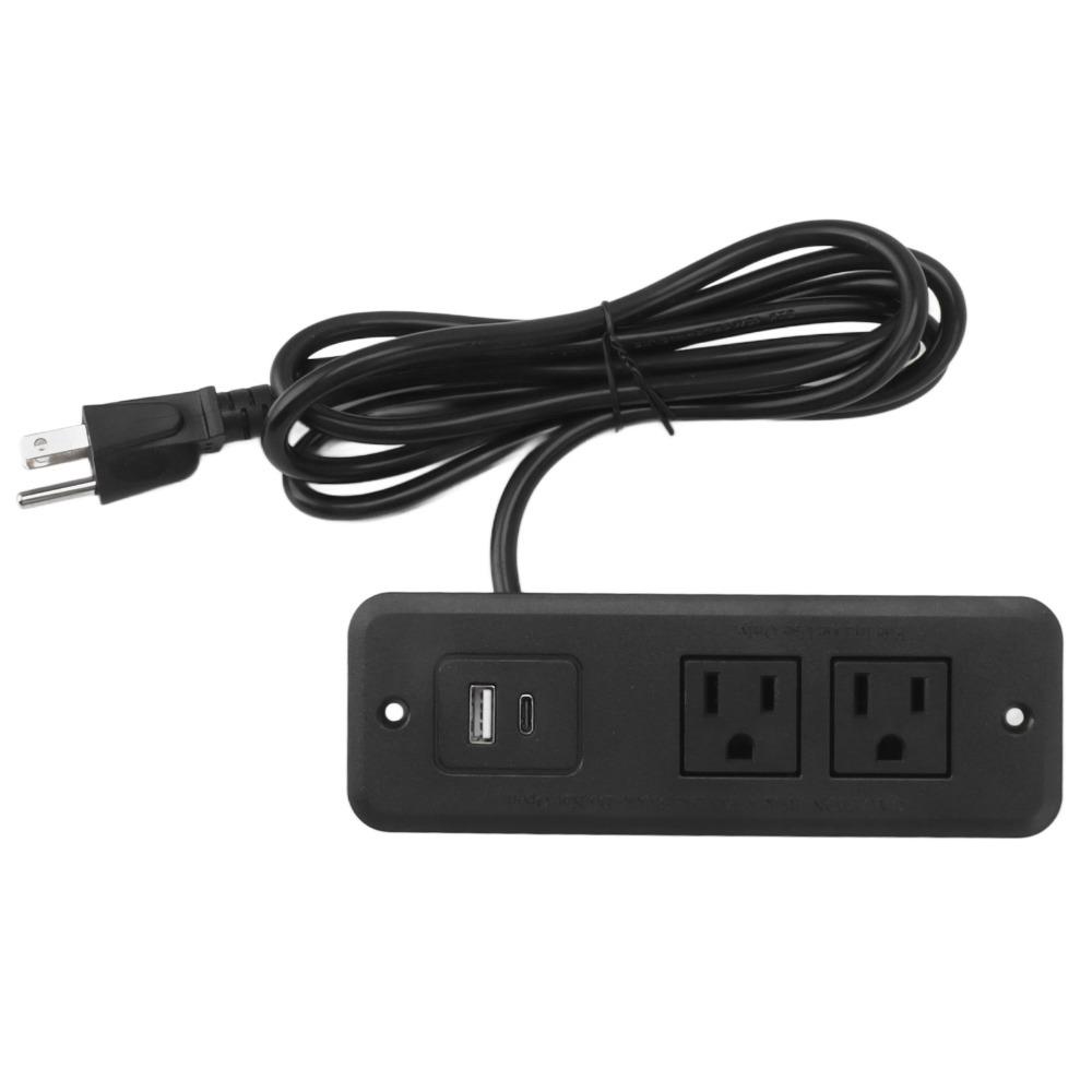 Built-In Recessed Power Strip Black Table Power Strip Multiple Outlets Desk Power Socket Furniture