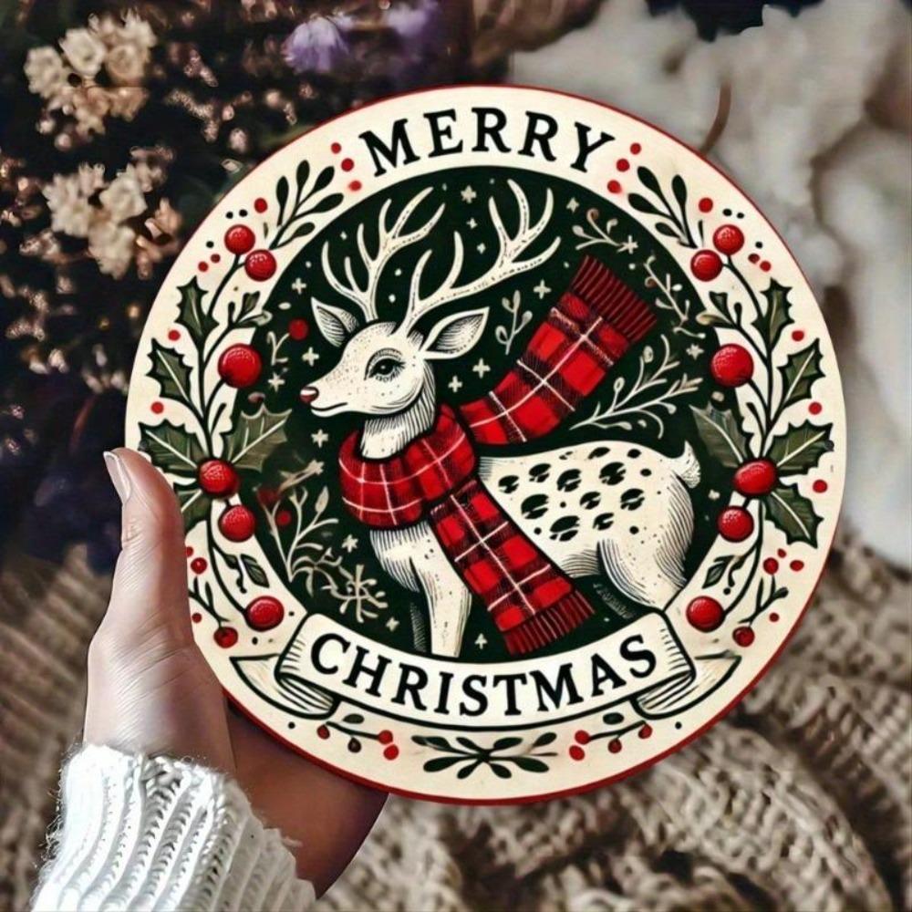 Reindeer Metal Sign Round Wall Art for Bar Cafe Kitchen Decor