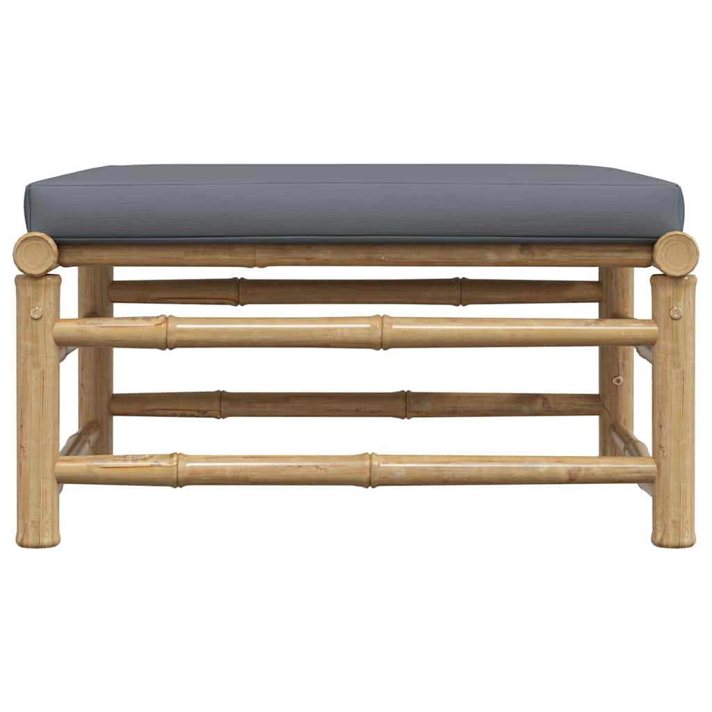 Garden Footstool with Dark Grey Cushion Bamboo