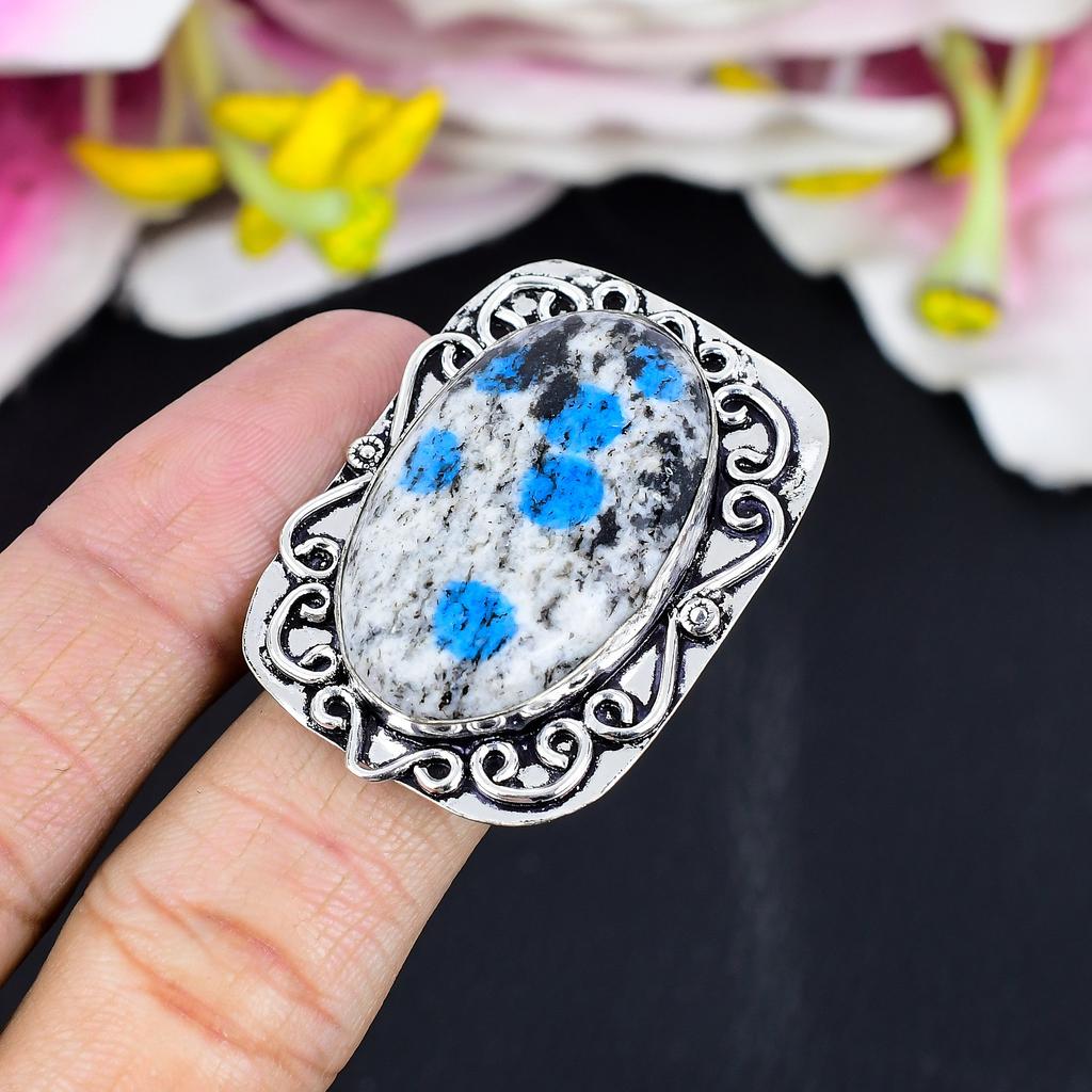 K2 Blue Azurite Gemstone Handmade 925 Sterling Silver Jewelry Ring Size 9 KG-1664
