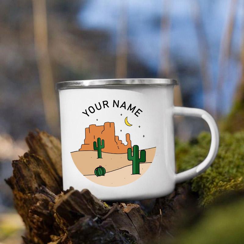 Tazze Smaltate Personalizzate per Camper Nome Personalizzato Campeggio Tazza Smaltata Avventura Festa del Falò Tazza da Birra Caffè Tazze con Manico Regali per Camperisti