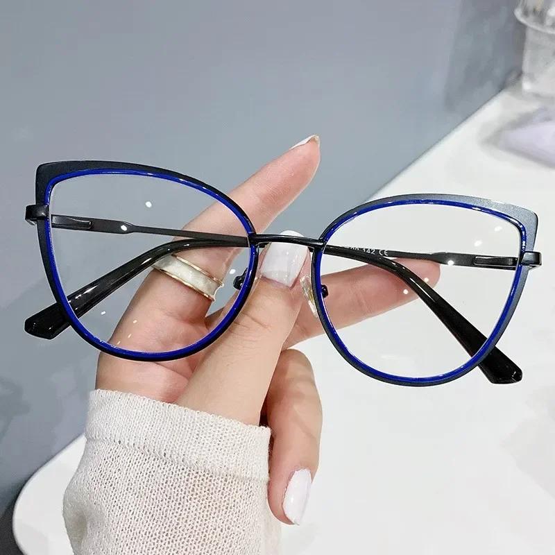Anti Blue Light Cat Eye Glasses Women Designer Oversized Optical Frames Clear Eyewear Trendy