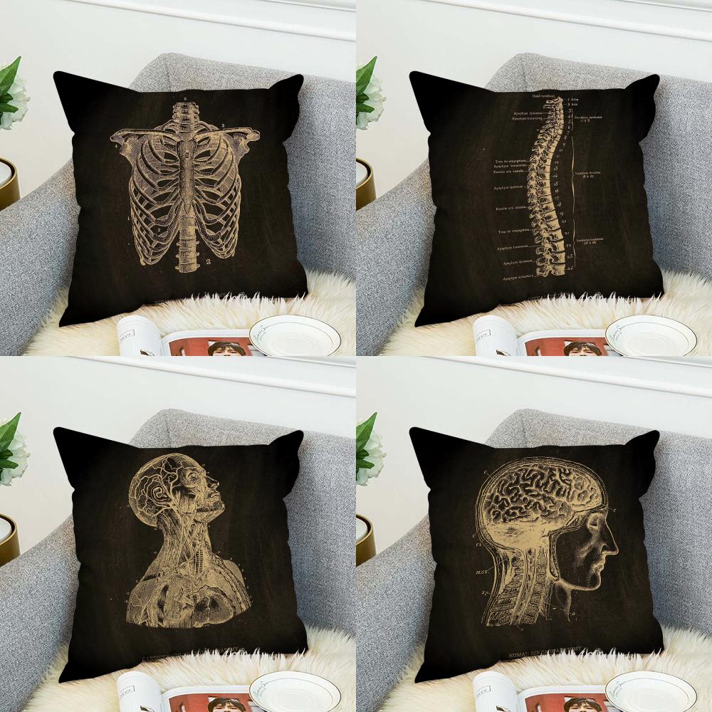 Anatomical Skeleton Pillow Case For Car Sofa Decorative Home Doublesided Print Plush Square Throw Pillow Cushion Cover