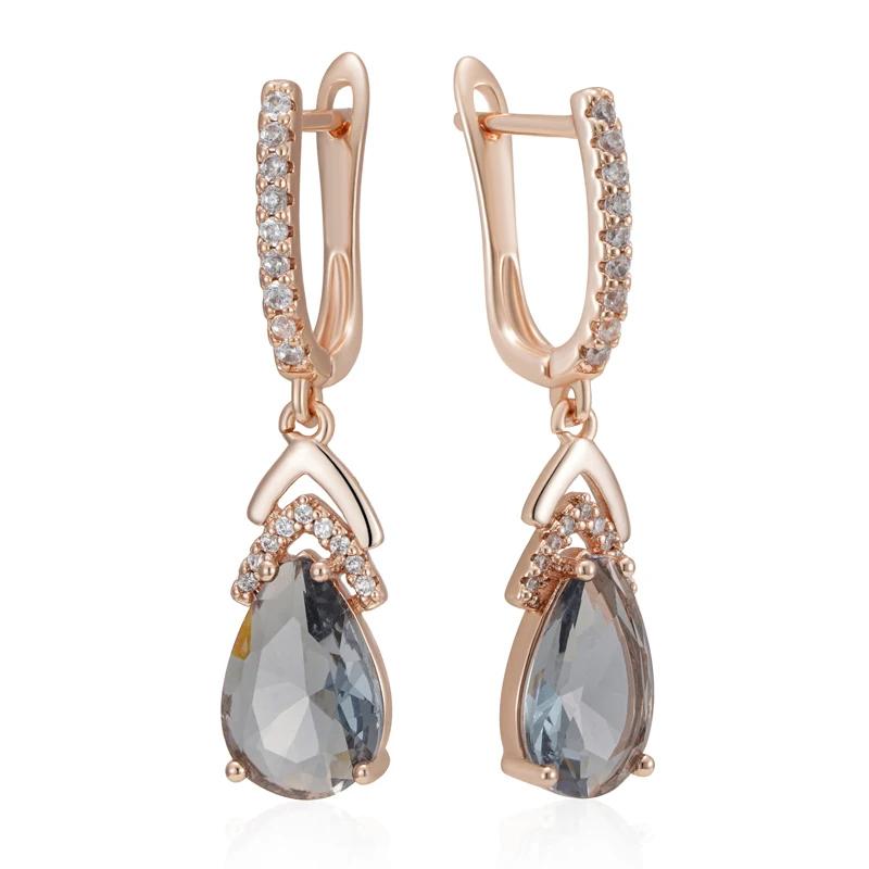 

Серые фиолетовые розовые серьги-подвески из циркона, золотые женские серьги-бижутерия из цельного циркона серый