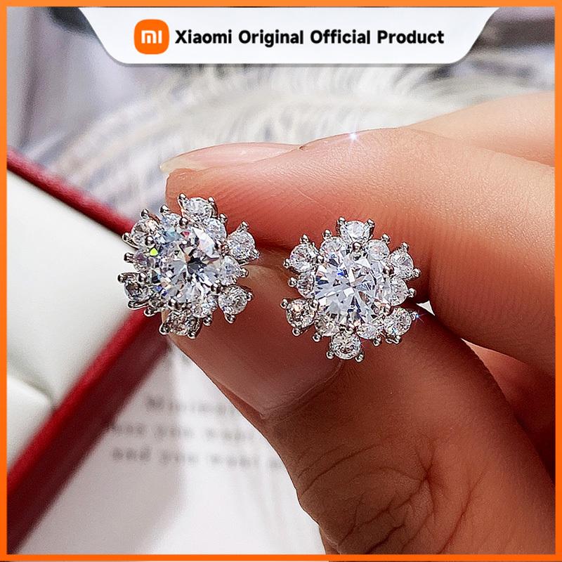 Xiaomi Huitan Creative Flower Shaped Stud Earrings Women Full Shiny Round Cubic Zirconia Fashion Luxury Wedding Jewelry Drop Shipping