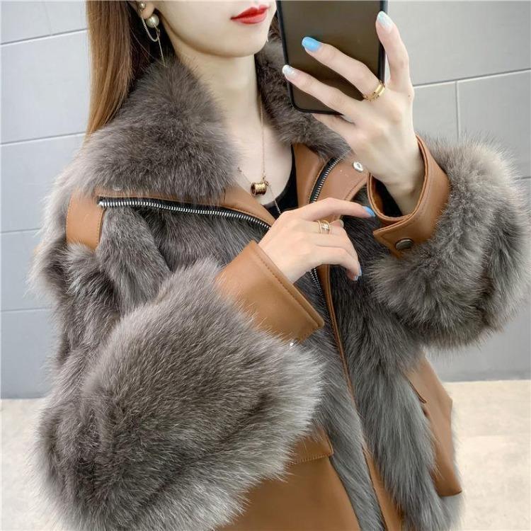 Invierno Estilo Coreano Piel Sintética de Zorro Cuello Náutico Plumífero Algodón Acolchado Abrigo Parka para Mujer