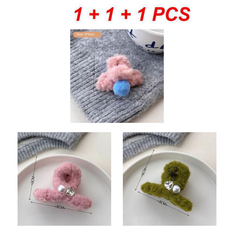 1/2/3Pcs Plush Heart Hair Clips For Women Autumn Winter Fur Hair Crab Clip Elegant Shark Hair Claws Headwear Hair Accessories