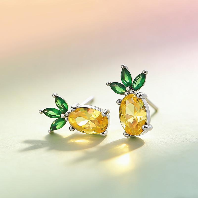 New Creative Pineapple Forest Style 925 Sterling Silver Jewelry Sweet Fruit Pineapple Stud Earrings 3939 серебряный