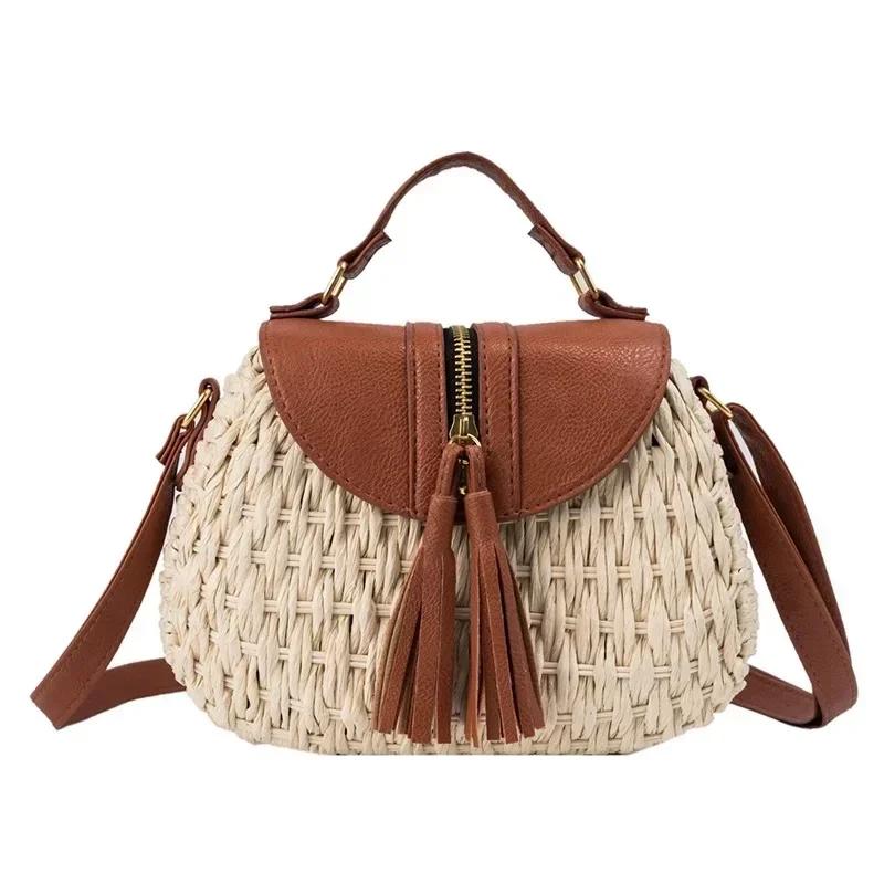 Paper Rope Messenger Bag for Beach Holidays Shoulder Fabric Crossbody Straw Bags for Women High Quality Fashion Fin Wing Pocket Bag