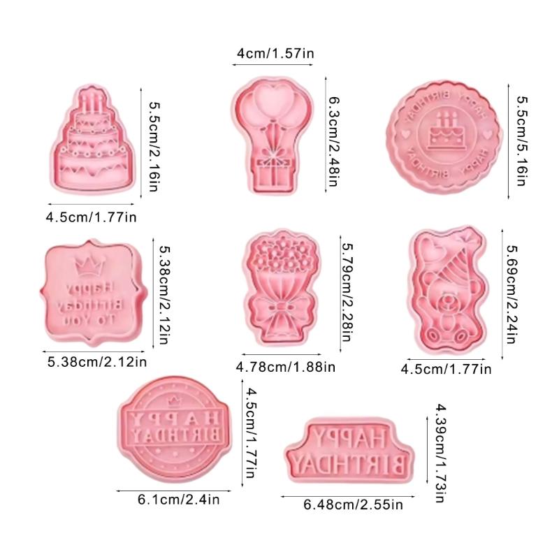 16pcs Birthday Cookie Mould Biscuit Fondant Embosser Stamp for Wedding Party Plastic Cake Decorating Baking Tool