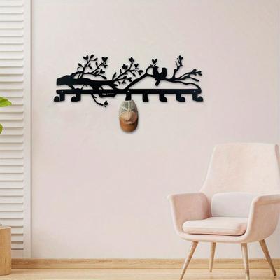 Modern Bird Branch Key Holder Black Metal Wall Hook Easy Install Entryway Decor
